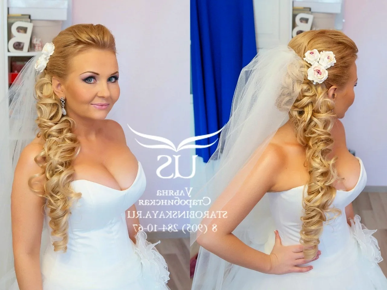 Свадебные прически Греческая коса с фатой