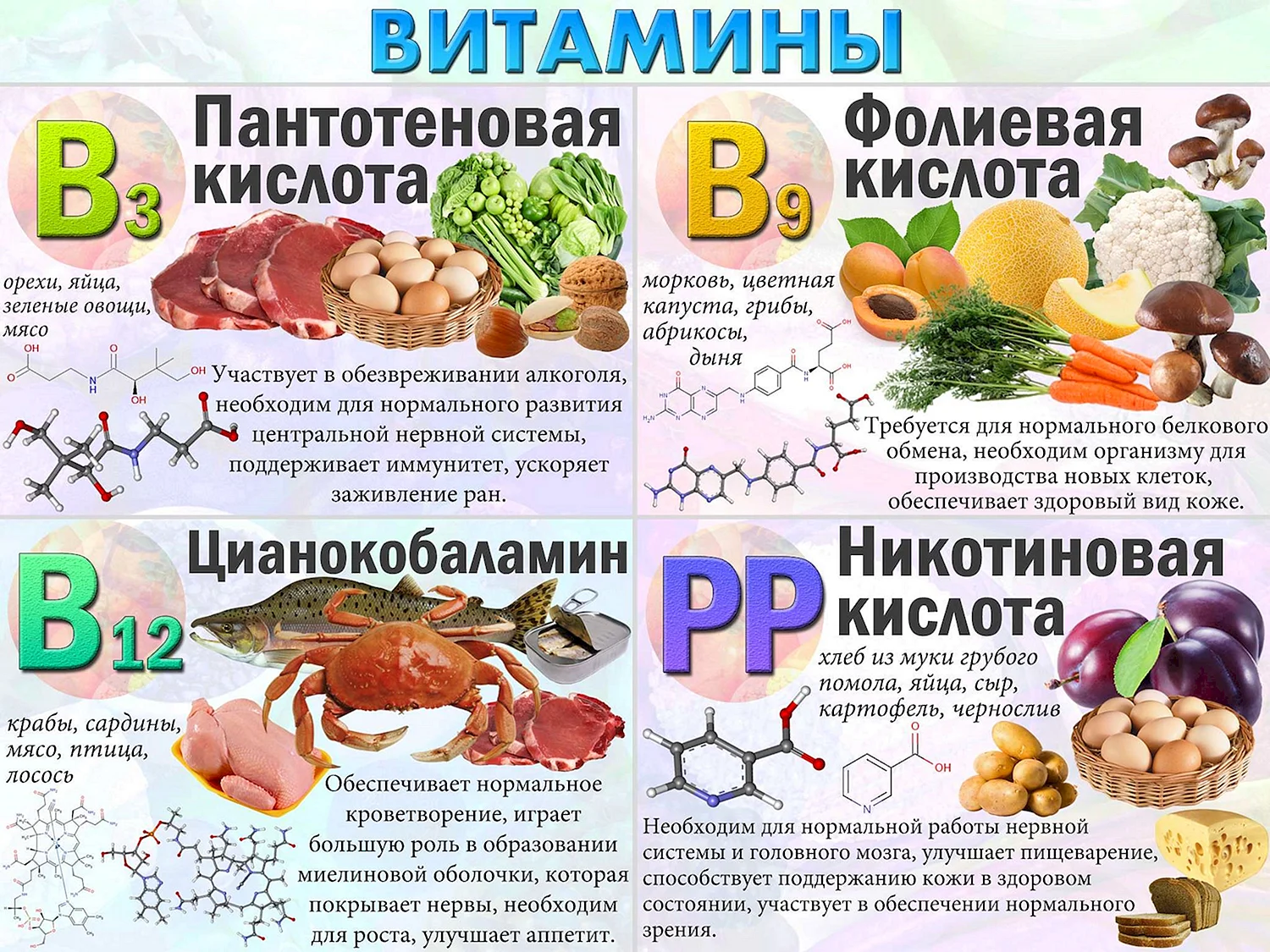 Таблица полезных витаминов