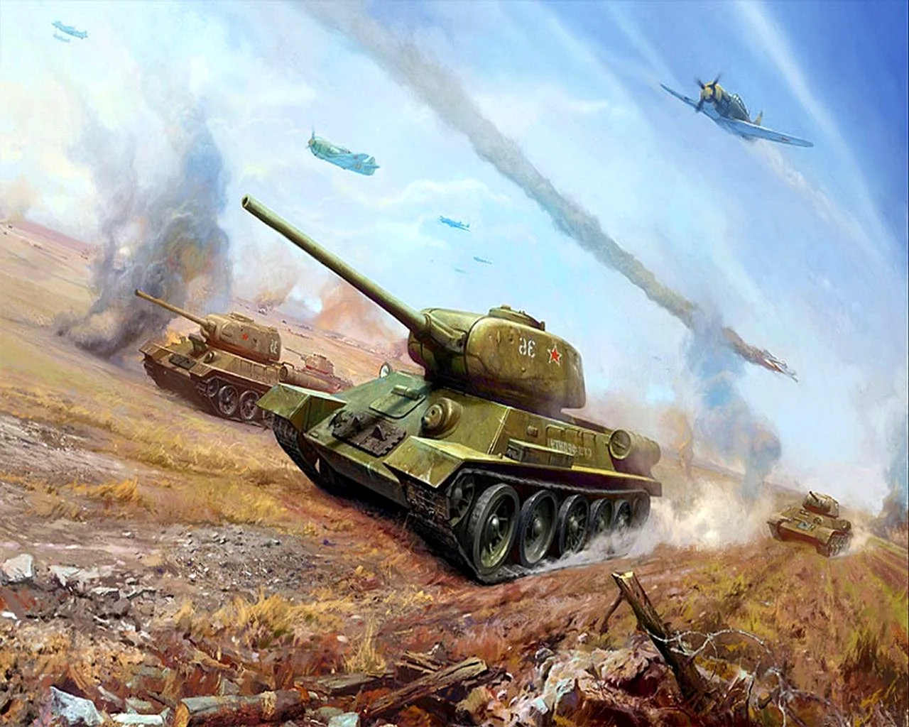 Танк т-34 в бою