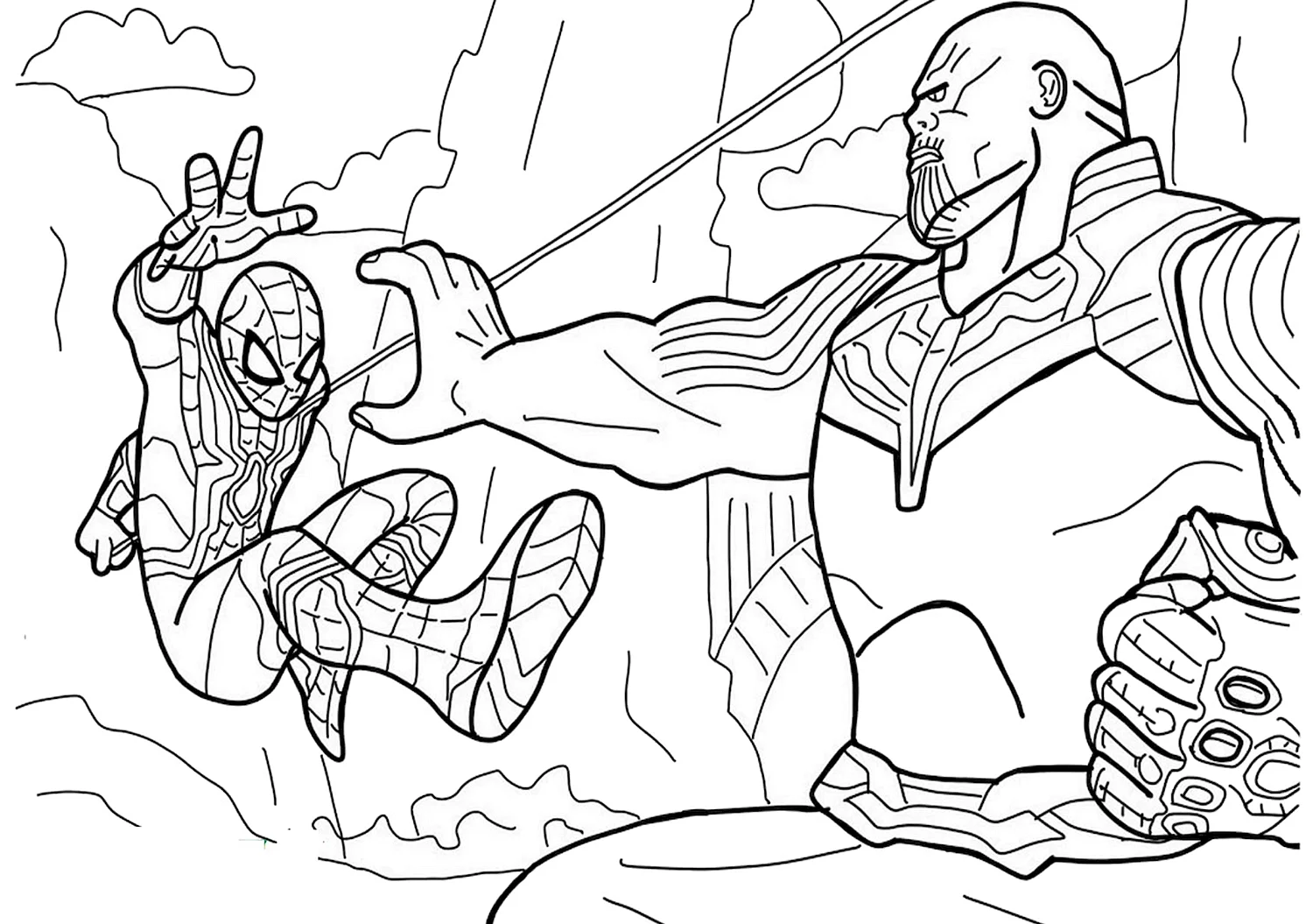 Танос и человек паук раскраска