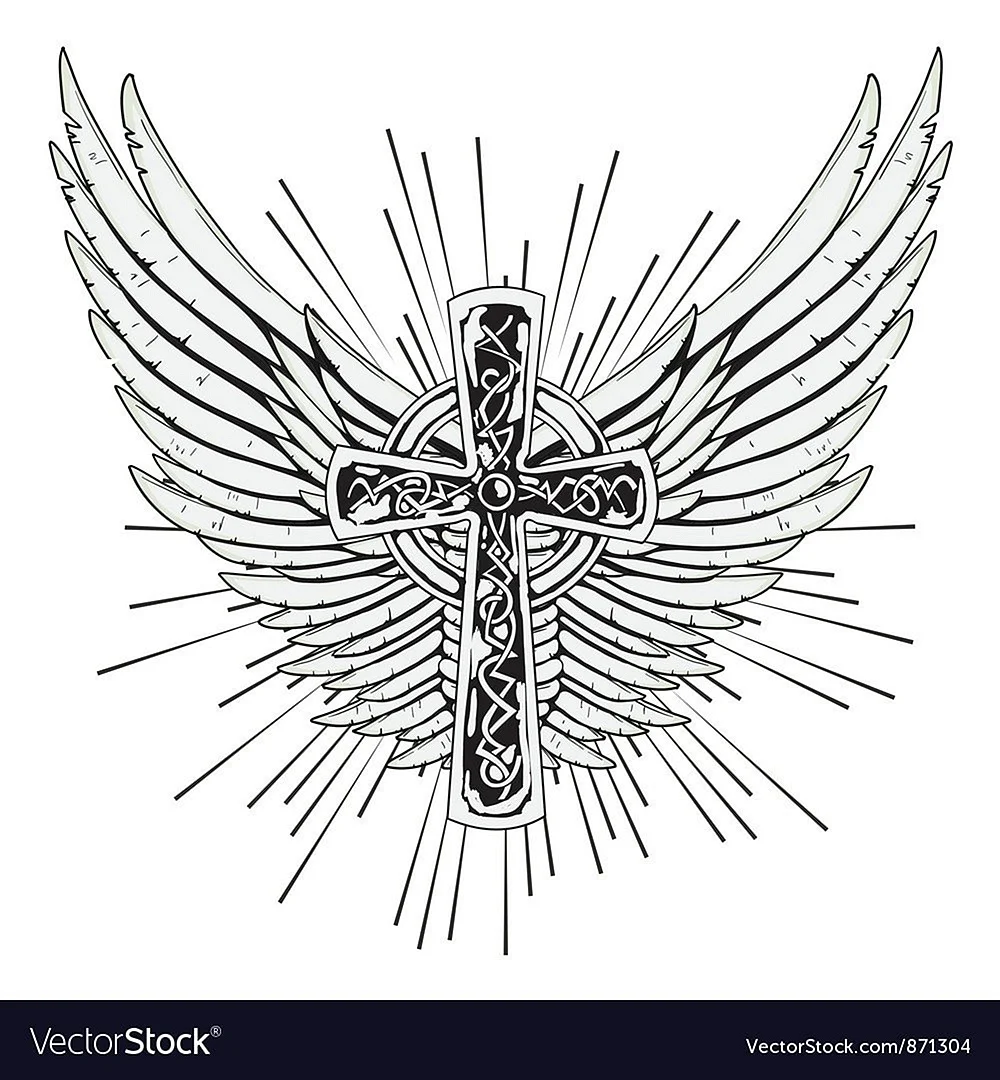Тату крест с крыльями