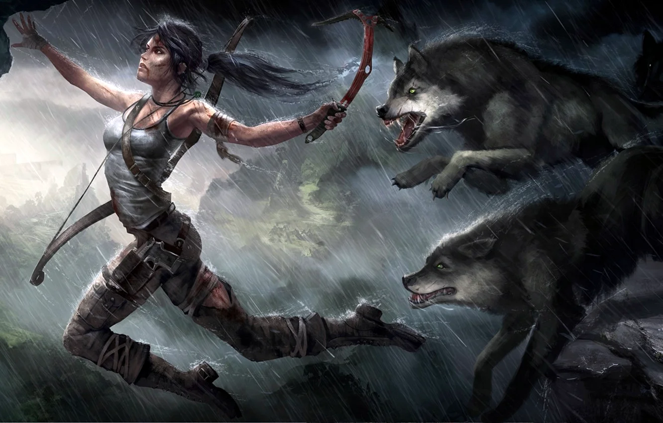 Tomb Raider 2013 Лара и волк