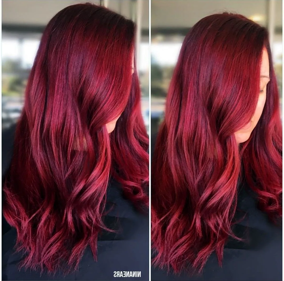 Цвет волос бургунди + рыжий