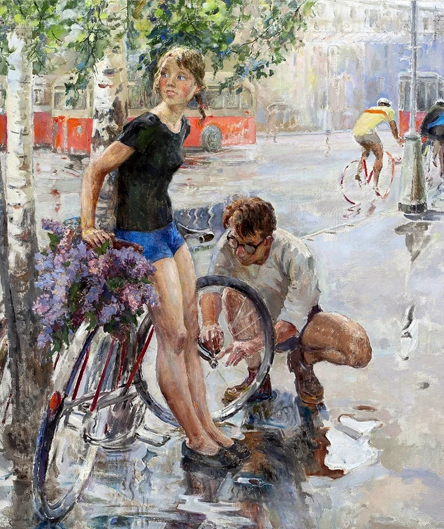 Цветков Виктор Александрович «велосипедная прогулка» 1965