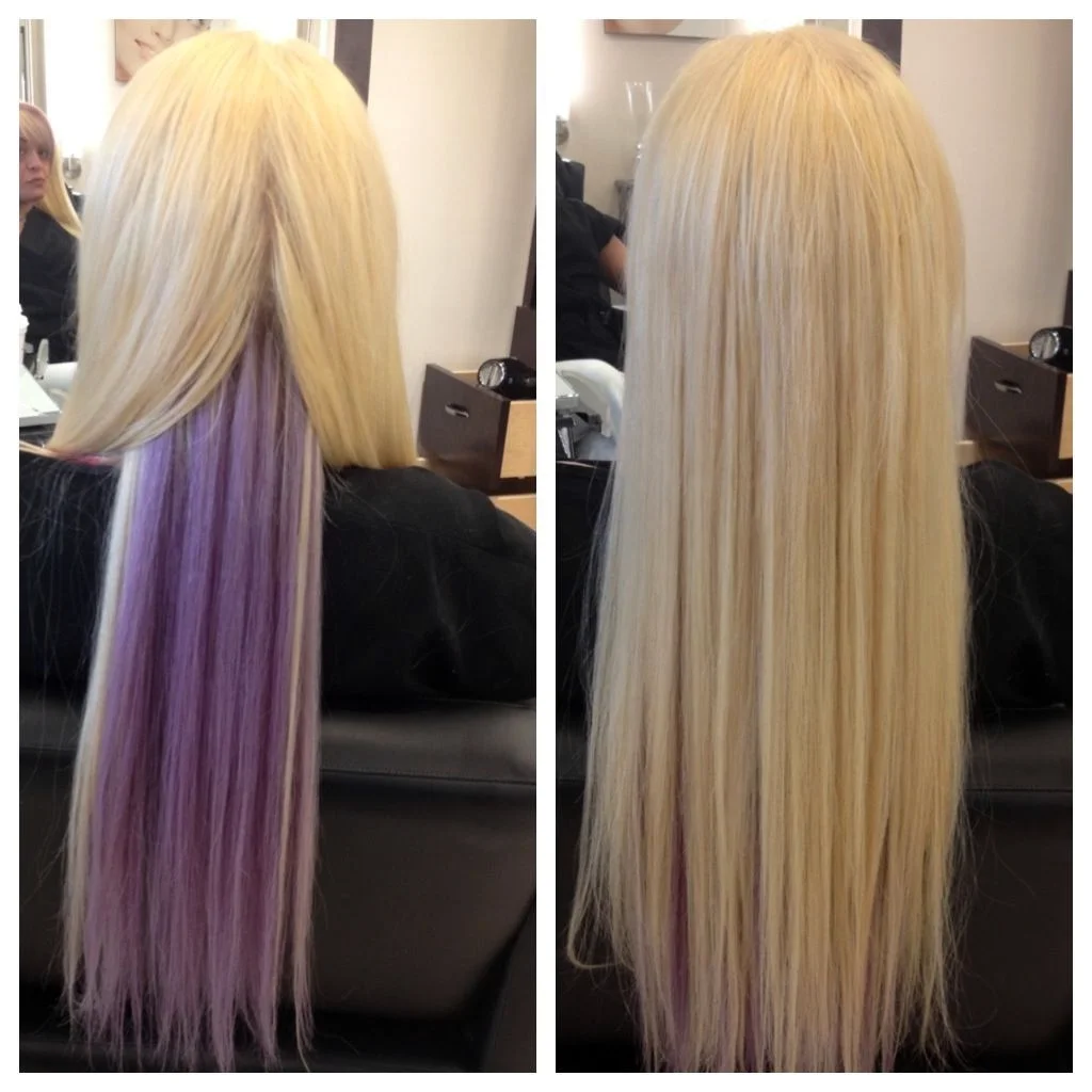 Цветное наращивание волос на блонд