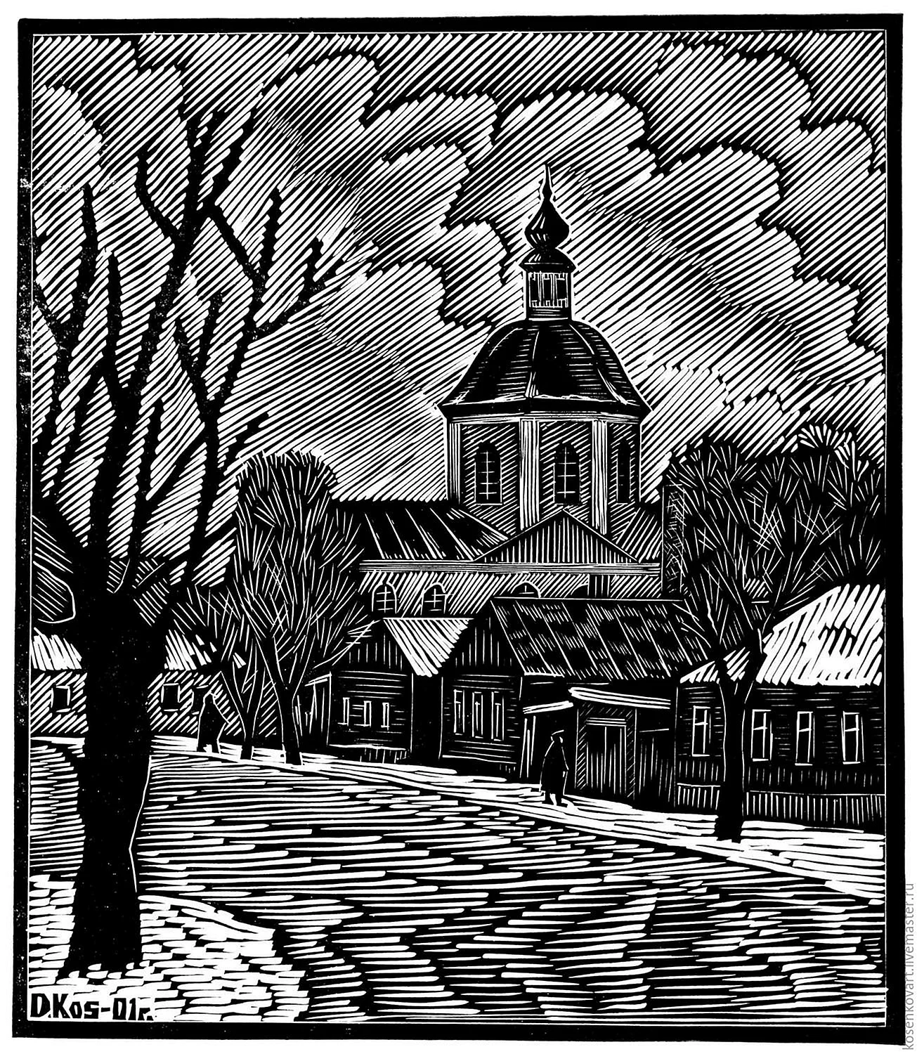 Ушин художник линогравюра Церковь Смоленской