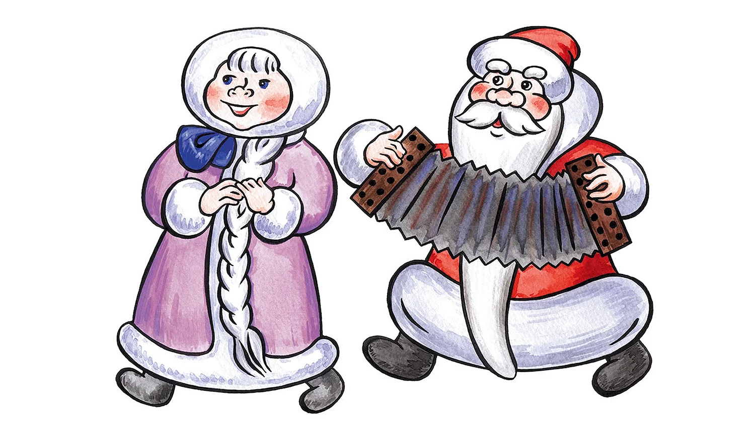 Весёлые рисунки Деда Мороза и Снегурочки