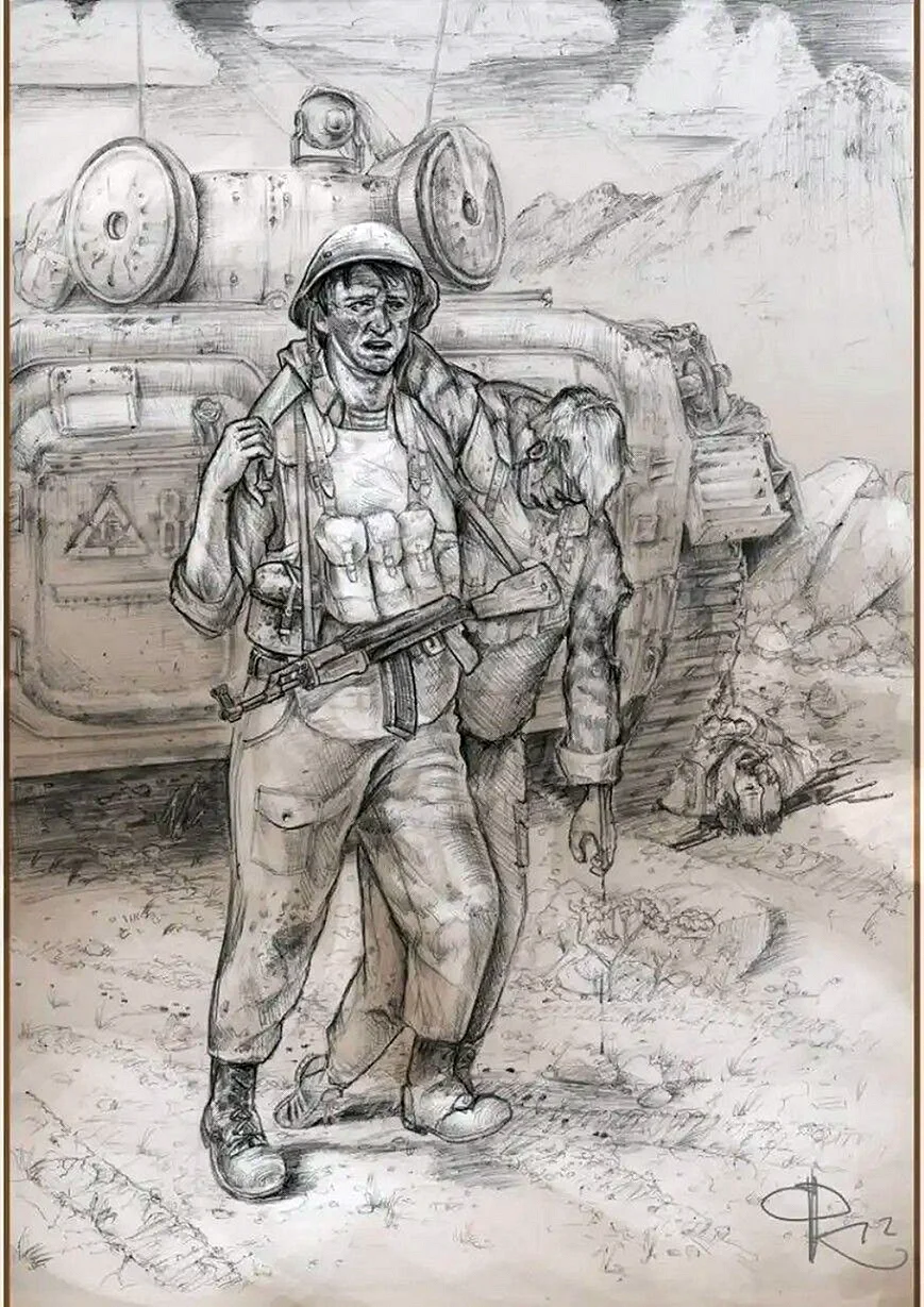 Военный рисунок Фархада Киреева Афганистан