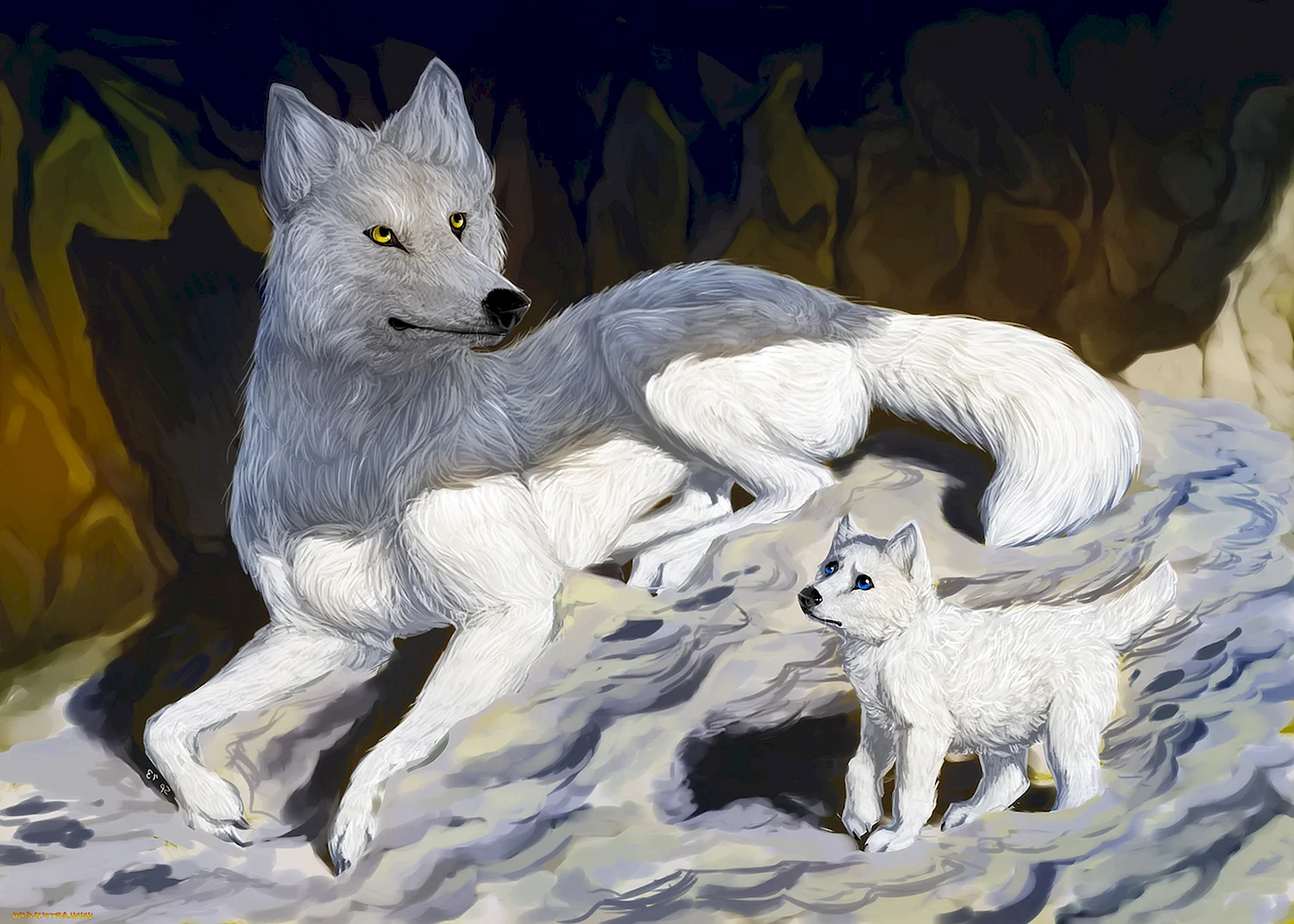 Волк волчица и Волчонок арт