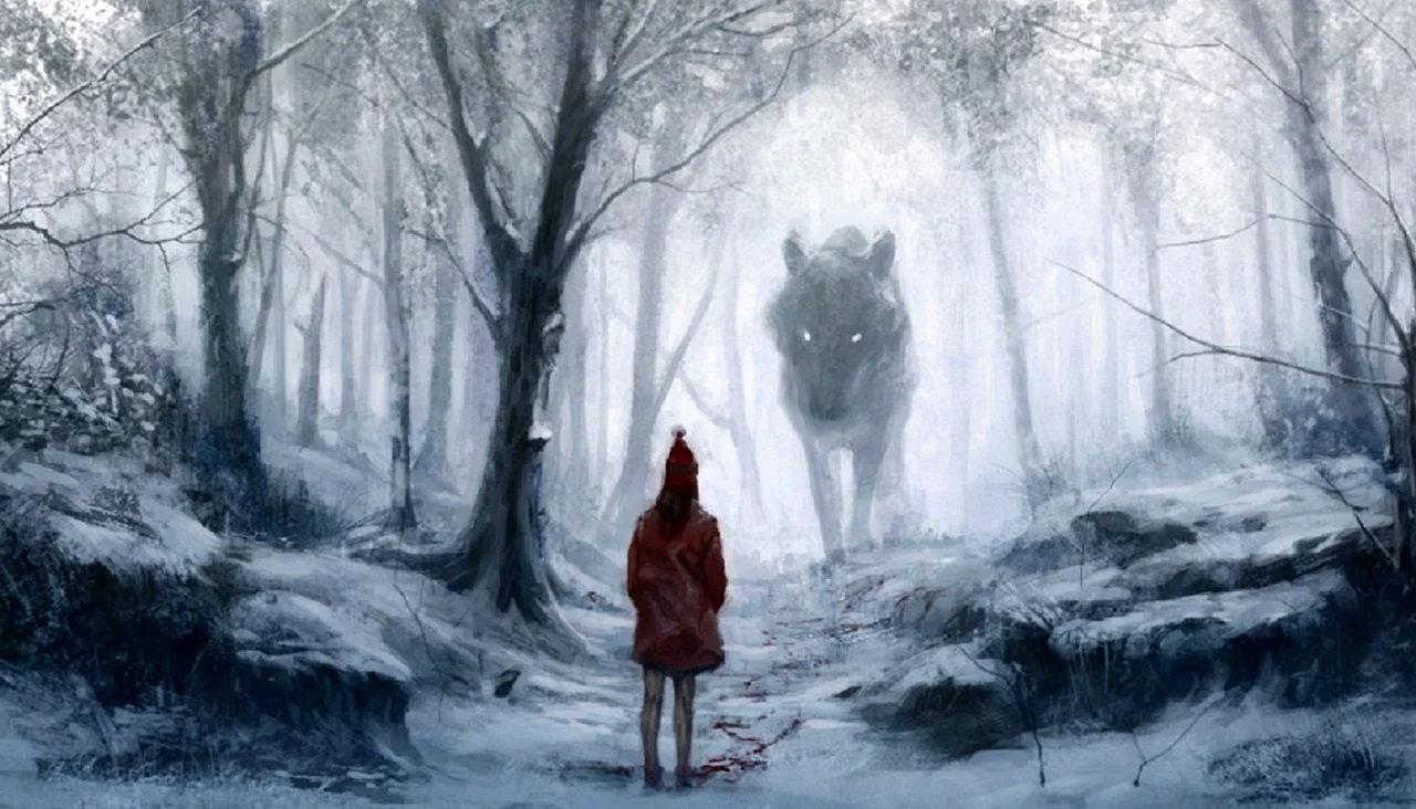 Волк зимой в лесу арт