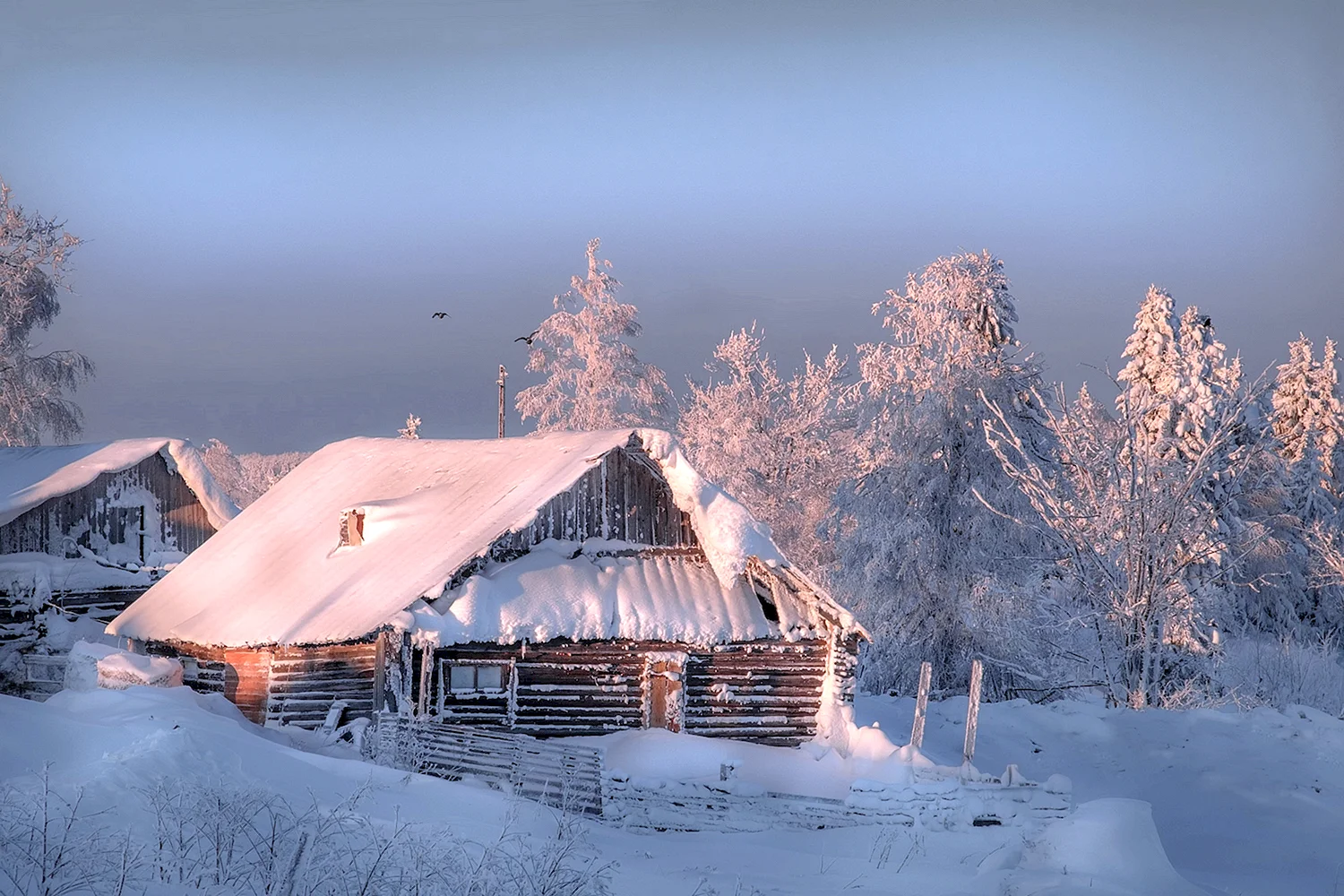 Зима изба деревня