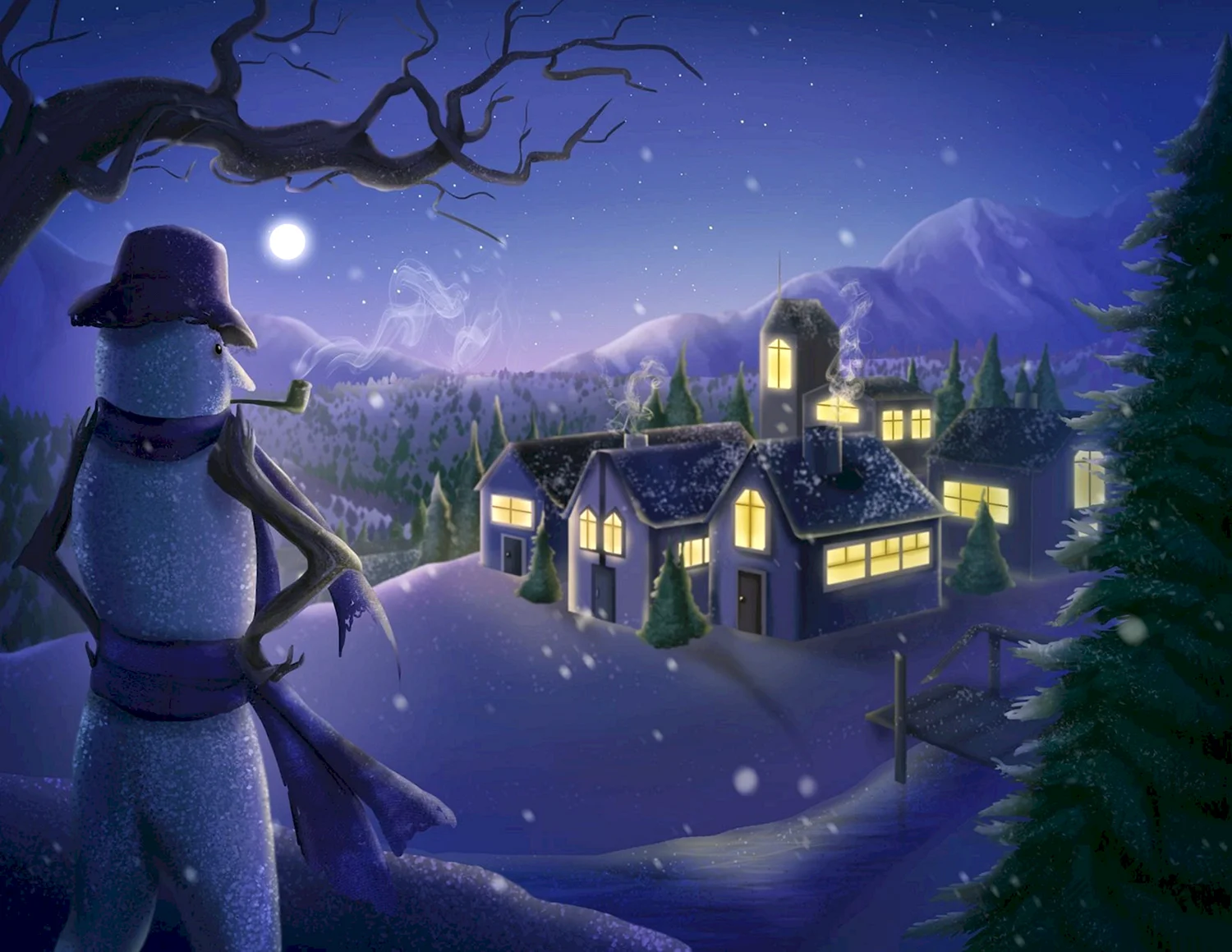 Зимняя деревня арт ночь