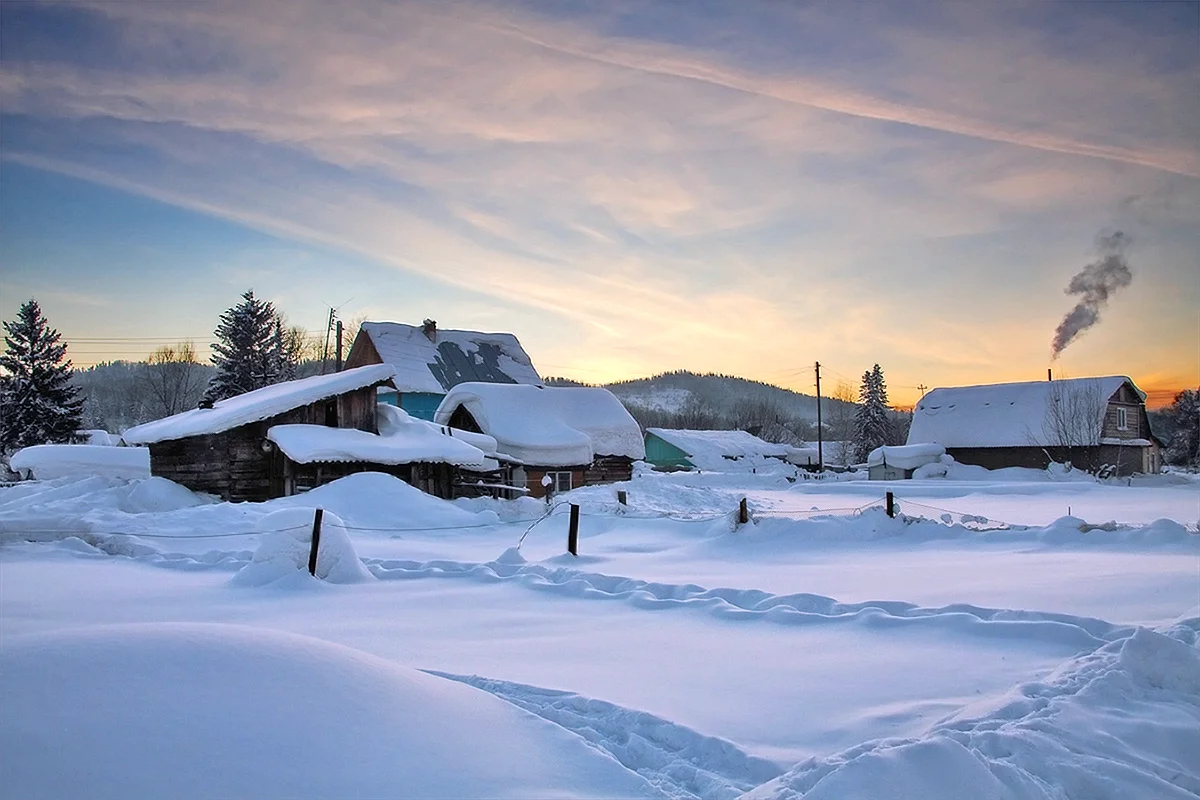 Зимняя Сибирская деревня