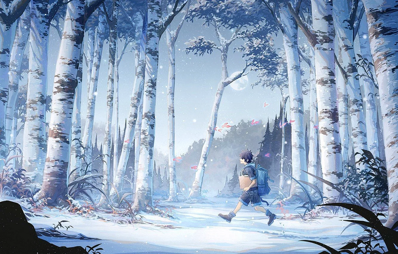 Зимний лес аниме