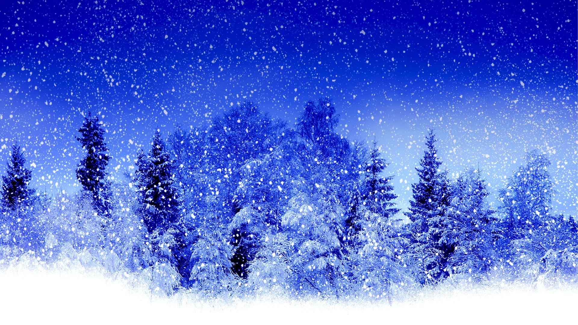Зимний пейзаж на синем фоне