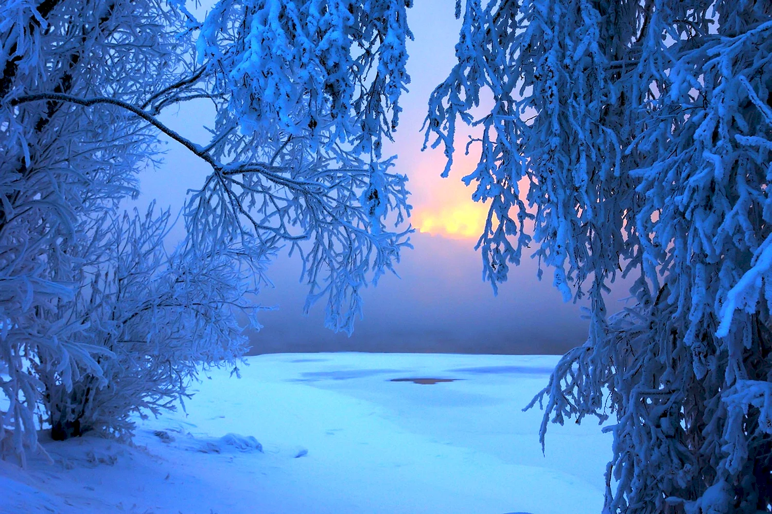 Зимний пейзаж в синих тонах