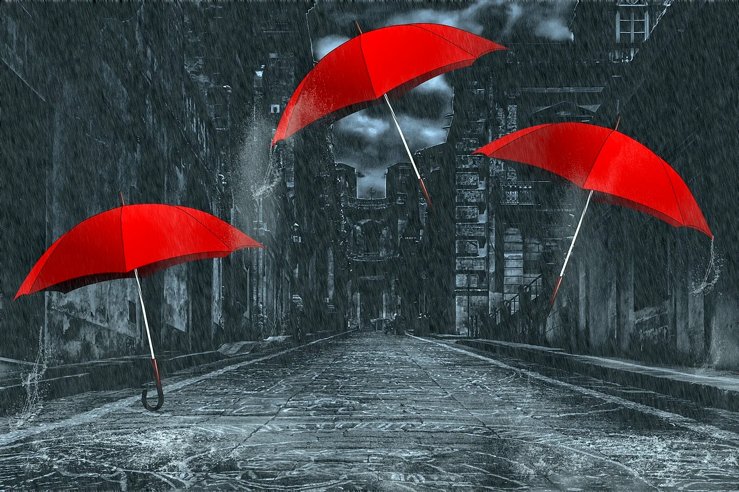 Зонтик под дождем