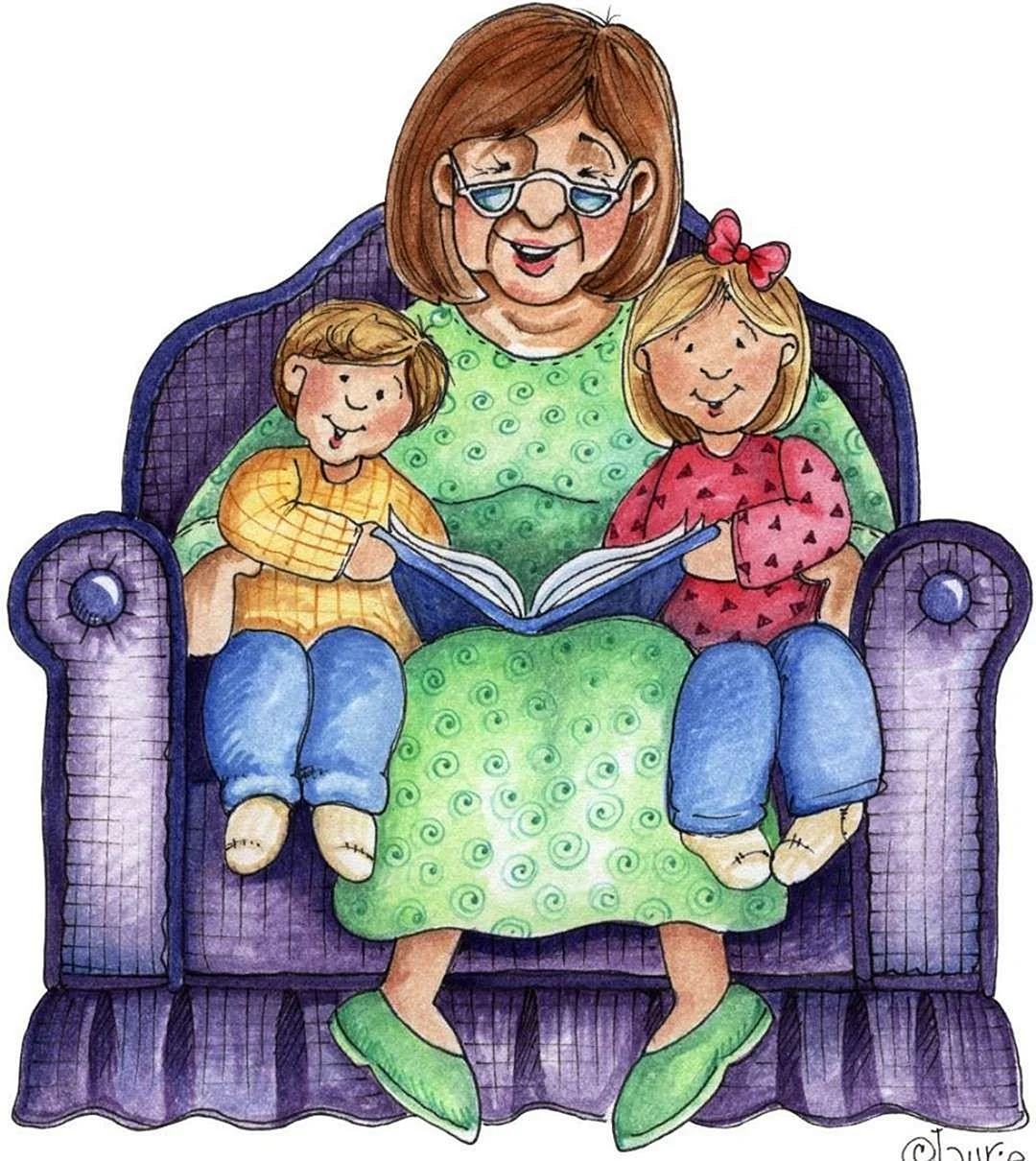 Бабушка с внуками иллюстрация