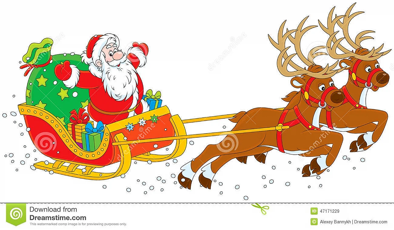 Дед Мороз с санями и оленями