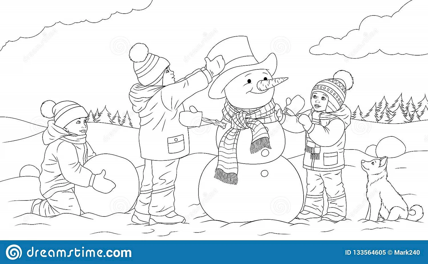Дети лепят снеговика рисунок