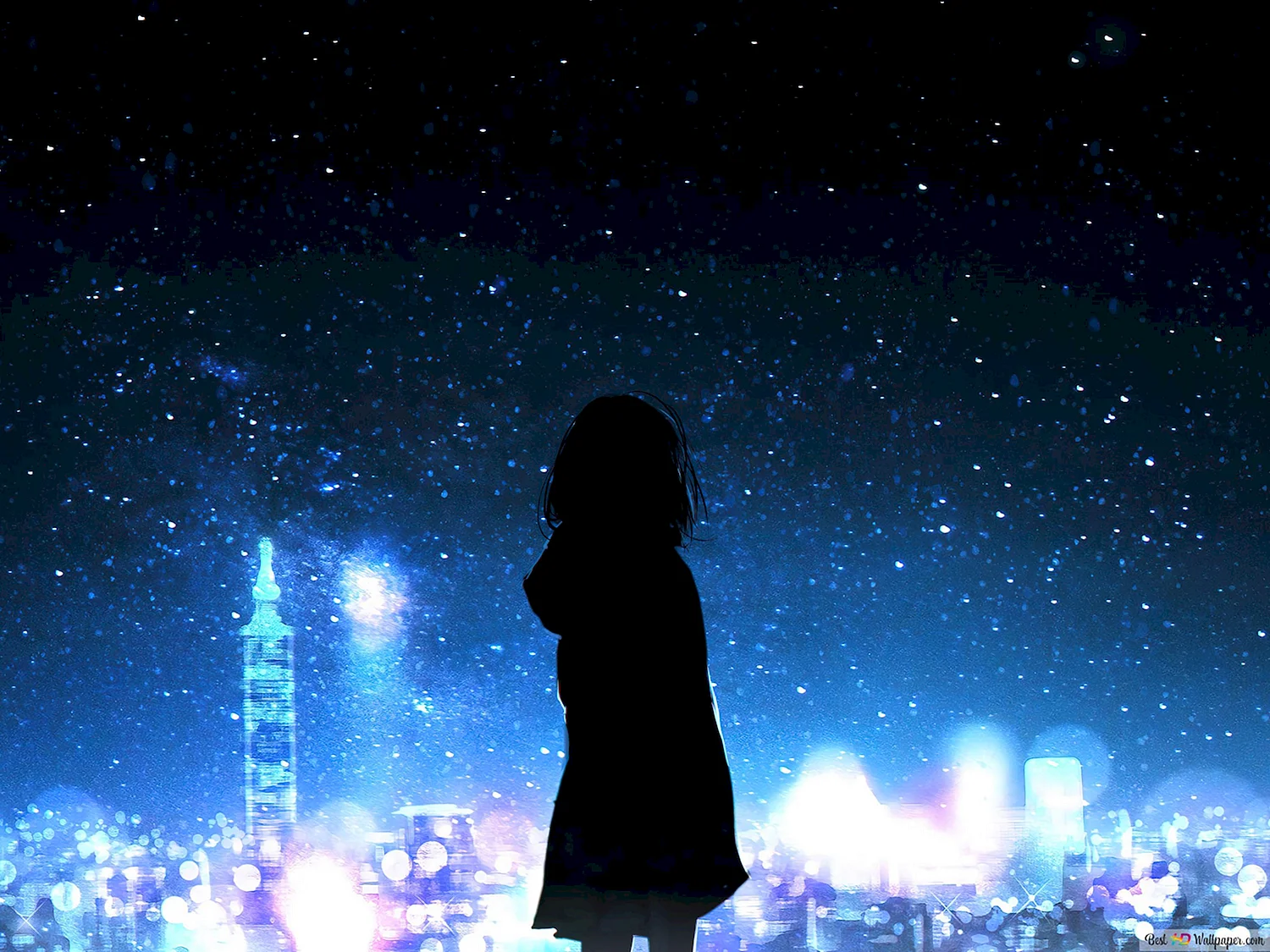 Девушка на фоне ночного города