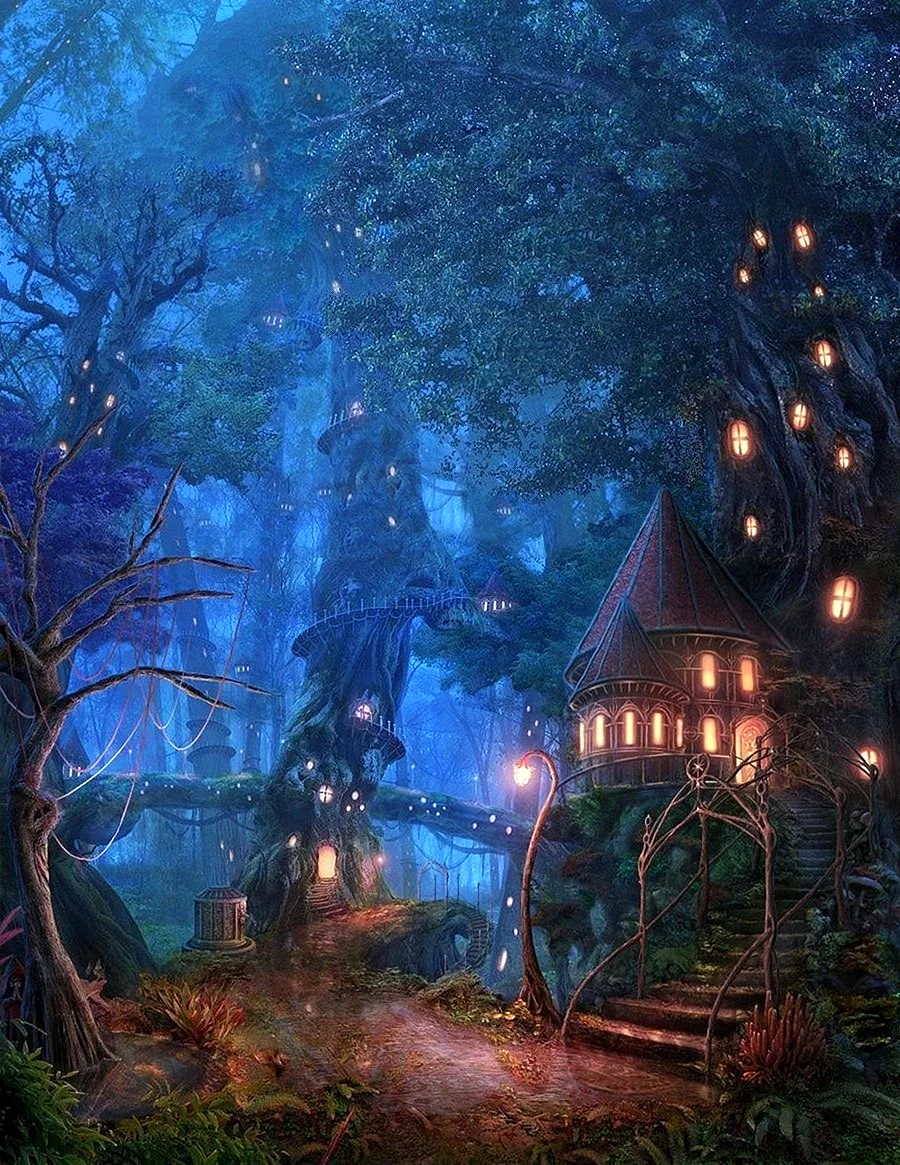 Эльфийская деревня в лесу сказочный лес