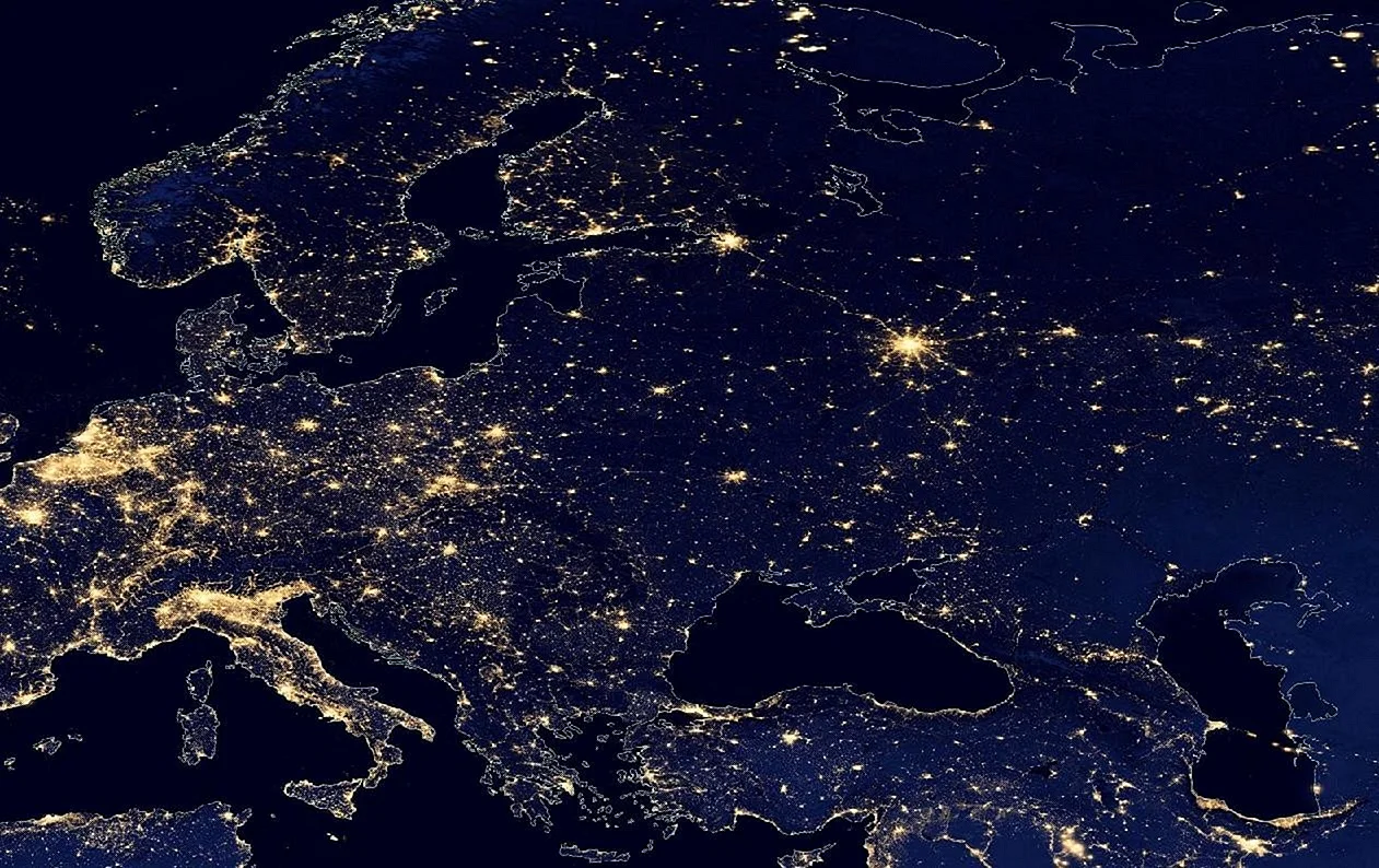 Евразия из космоса ночью