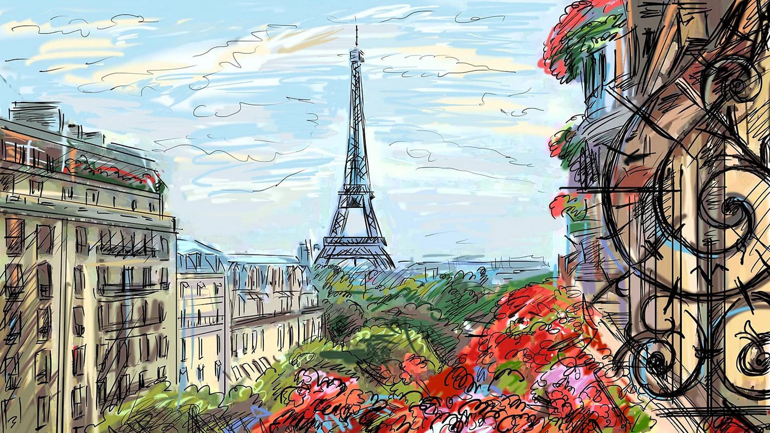 Фреска Париж Эйфелева башня