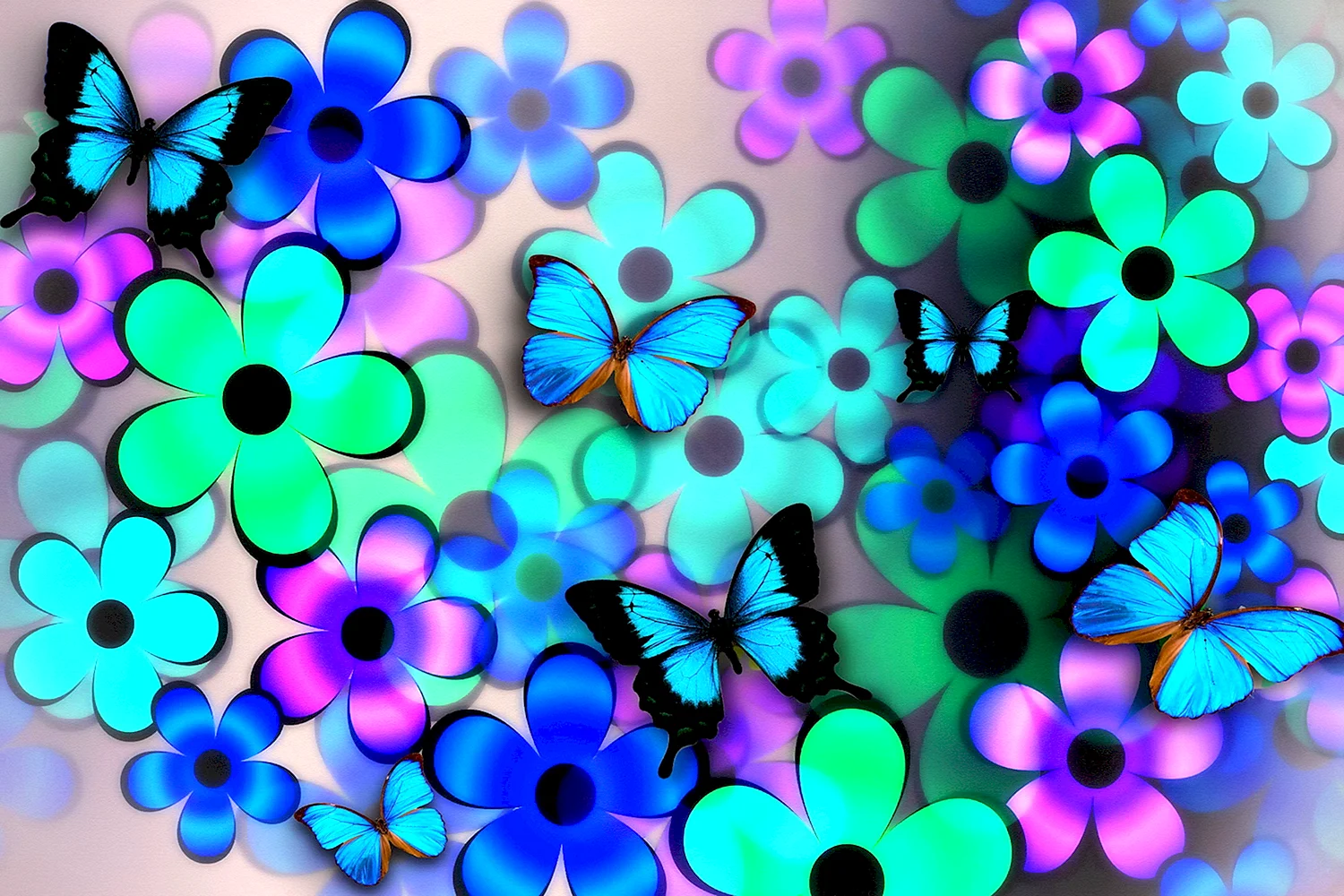 Яркие цветы и бабочки