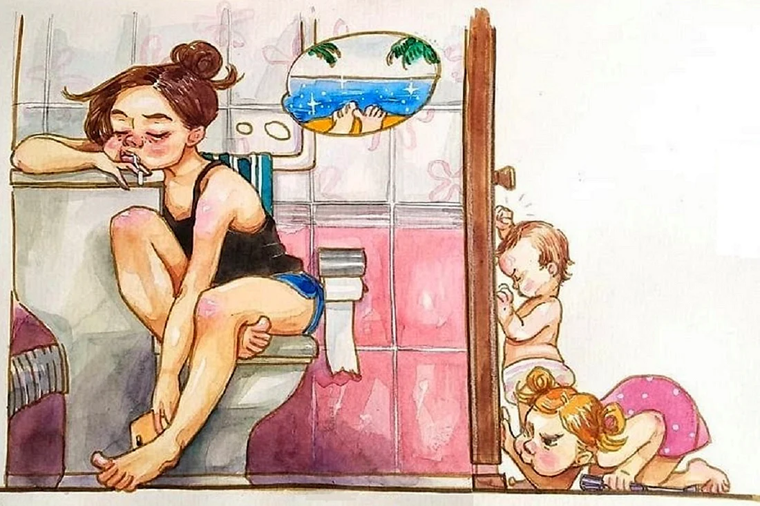 Карикатура мама и дети