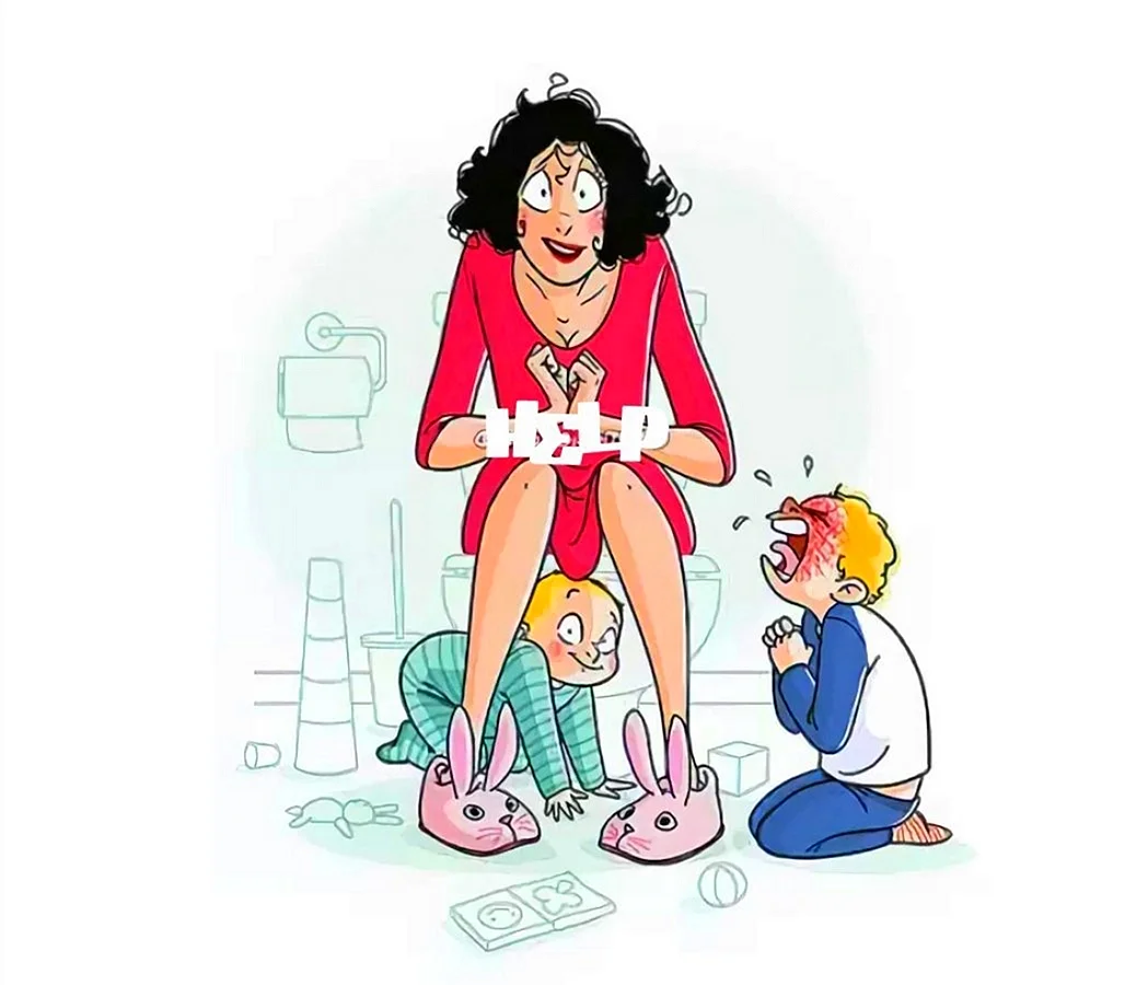 Карикатура мама и дети
