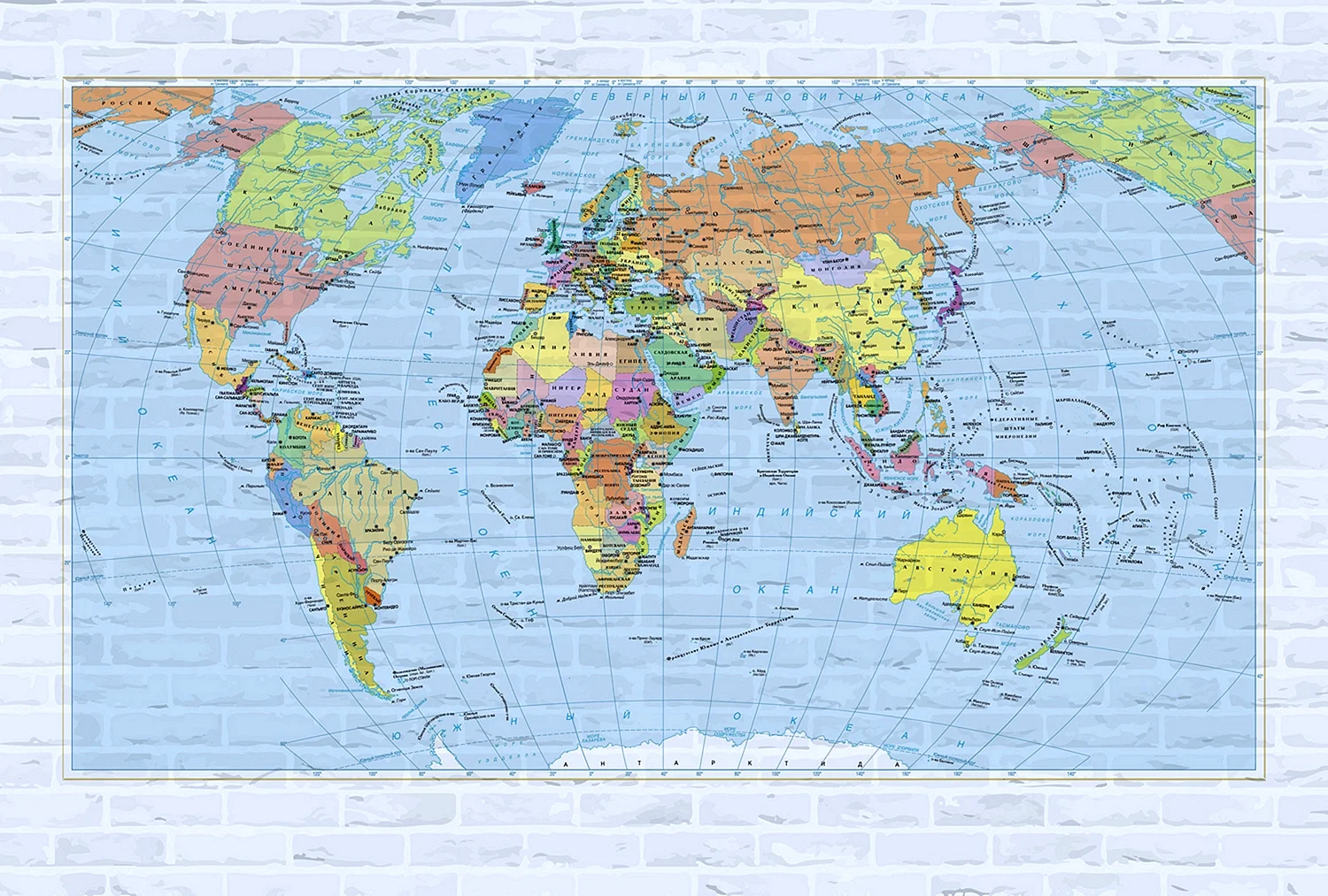 Карта мира политическая и географическая крупная