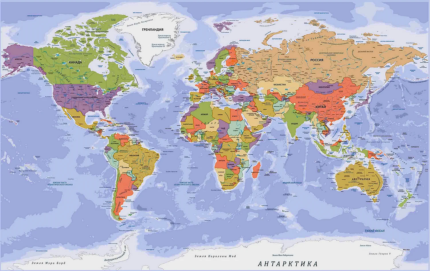 Карта мира со странами крупно на русском с границами государств 2022