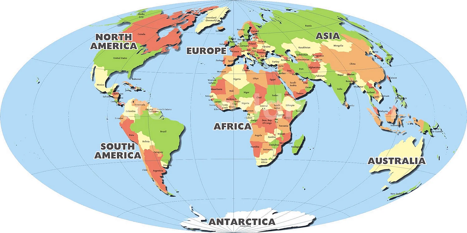 Карта мира со странами на английском языке