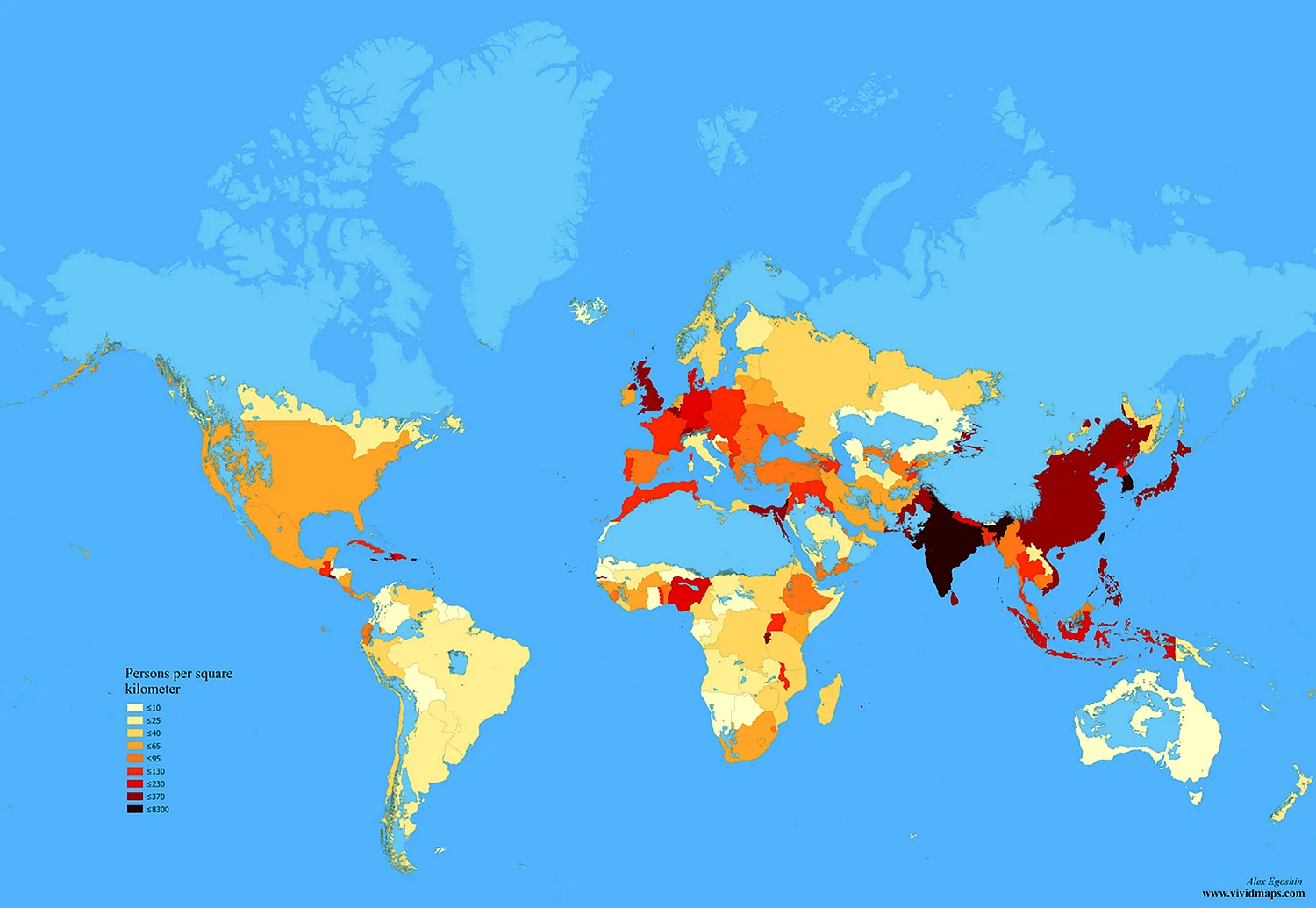 Карта плотности населения мира