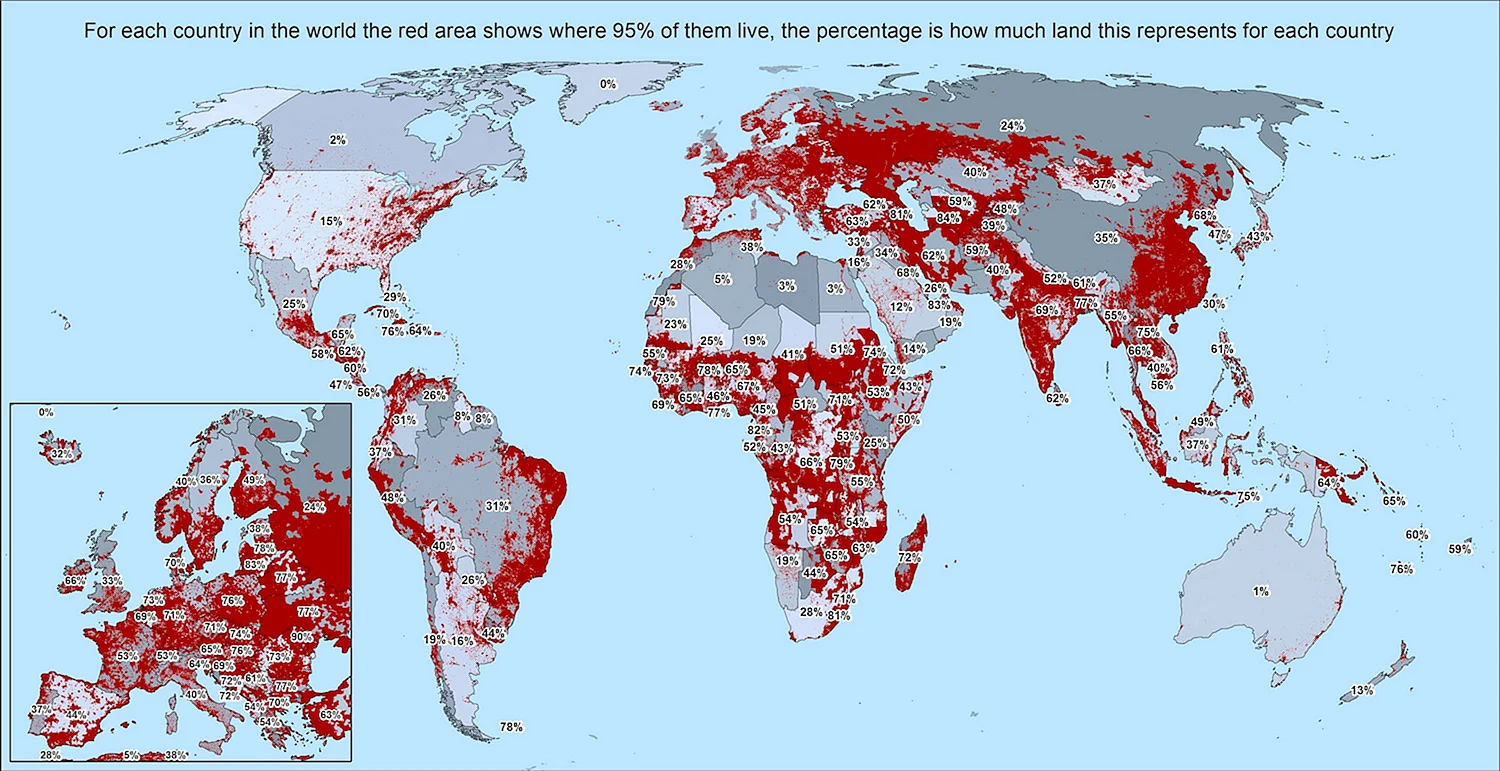 Карта плотности населения мира