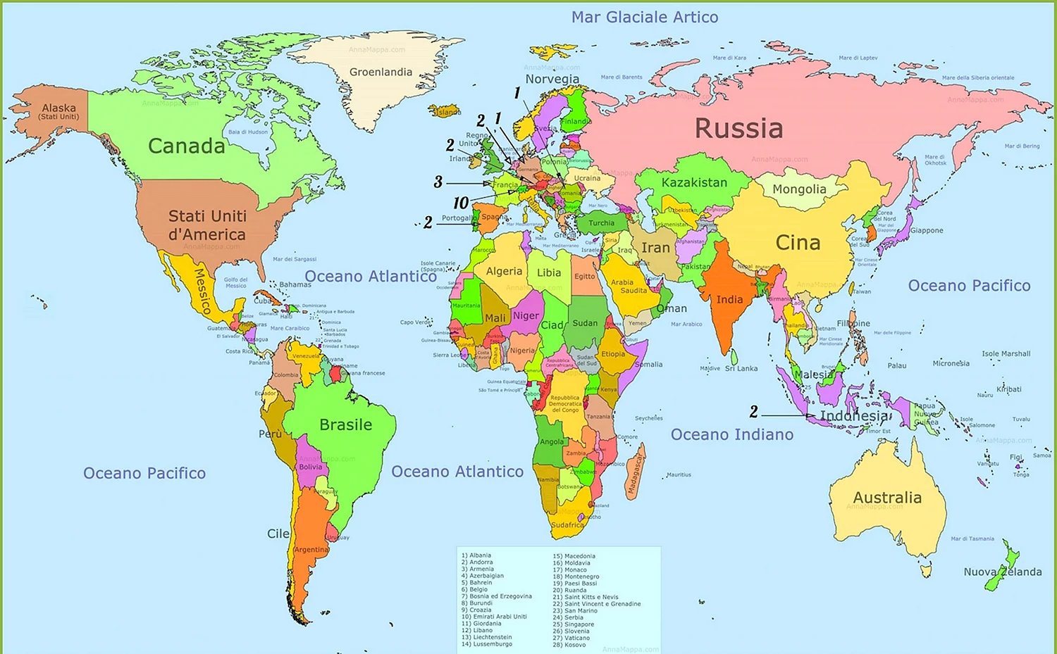 Карта всех стран мира с названиями на русском языке