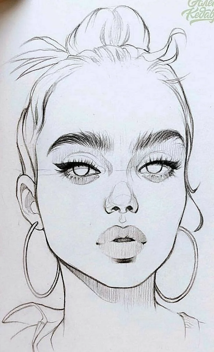 Лицо девушки карандашом для срисовки