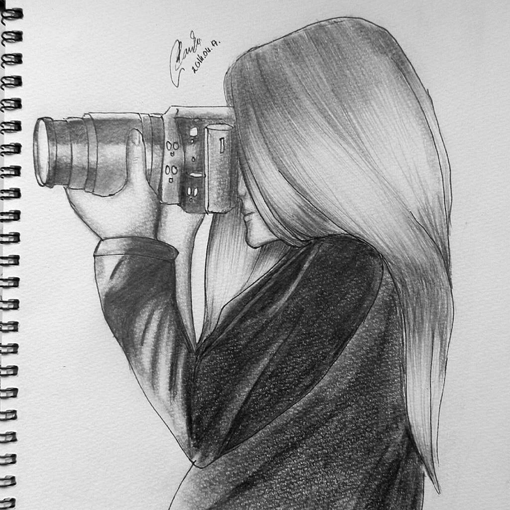 Нарисованная девушка с фотоаппаратом