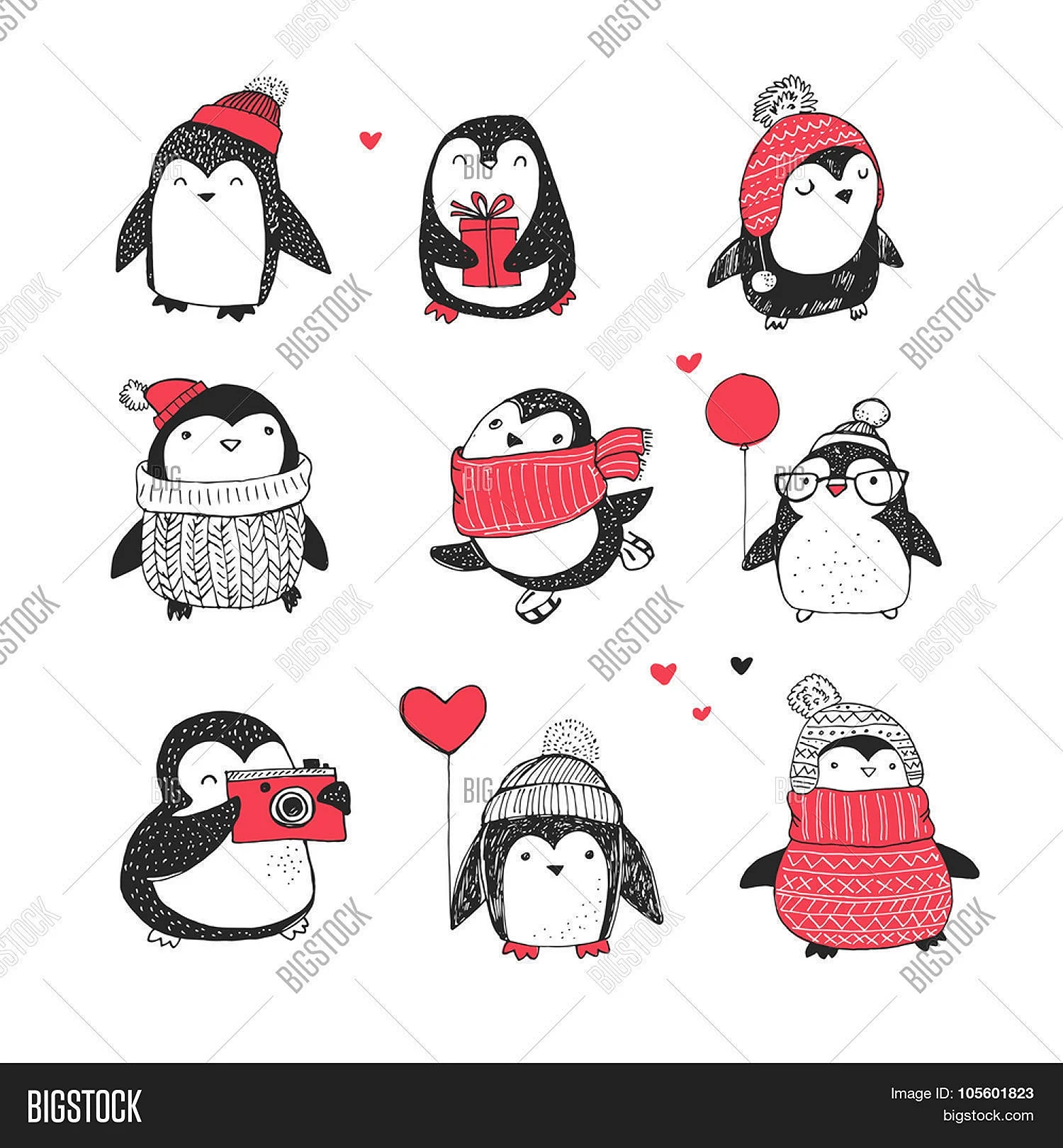 Новогодний милый Пингвин для срисовки