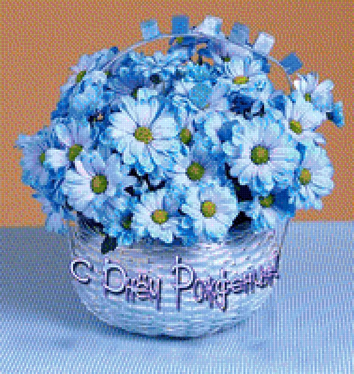 Открытка с голубыми цветами с днем рождения