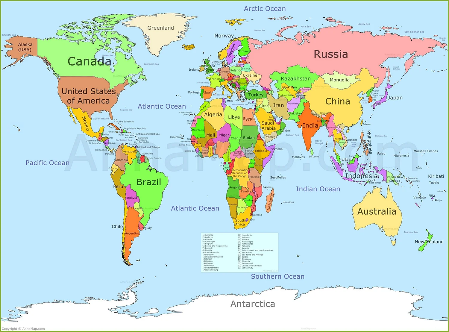 Политическая карта мира с названиями стран