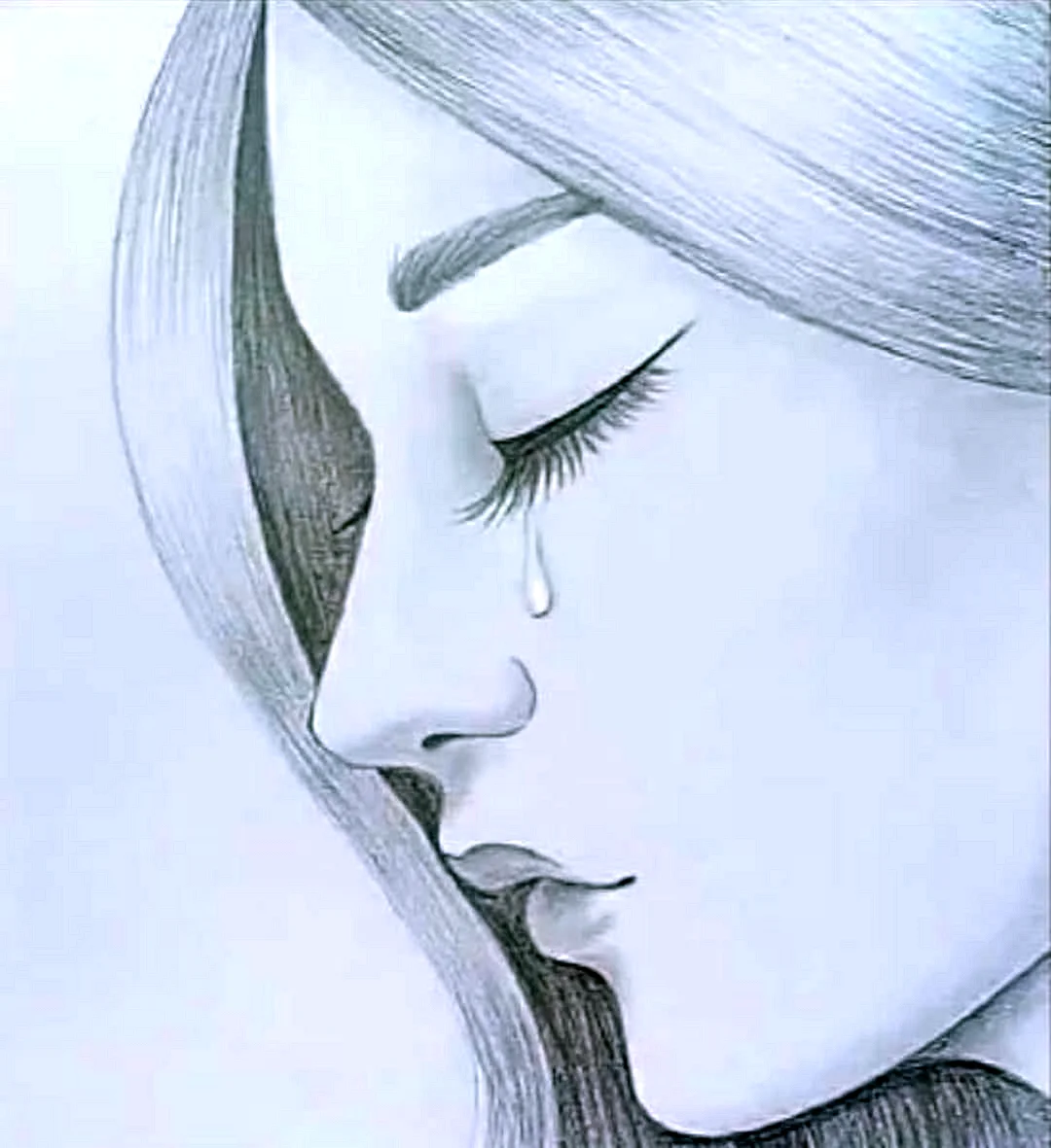 Портрет грустной девушки карандашом