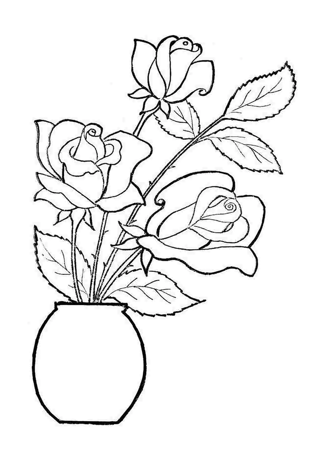 Раскраска розы в вазе
