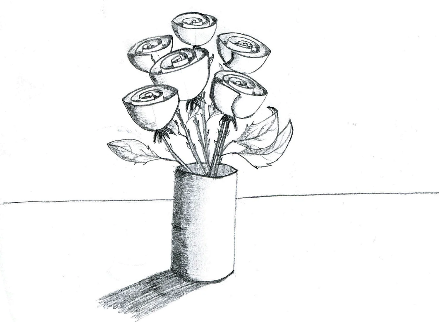 Розы в вазе рисунок карандашом