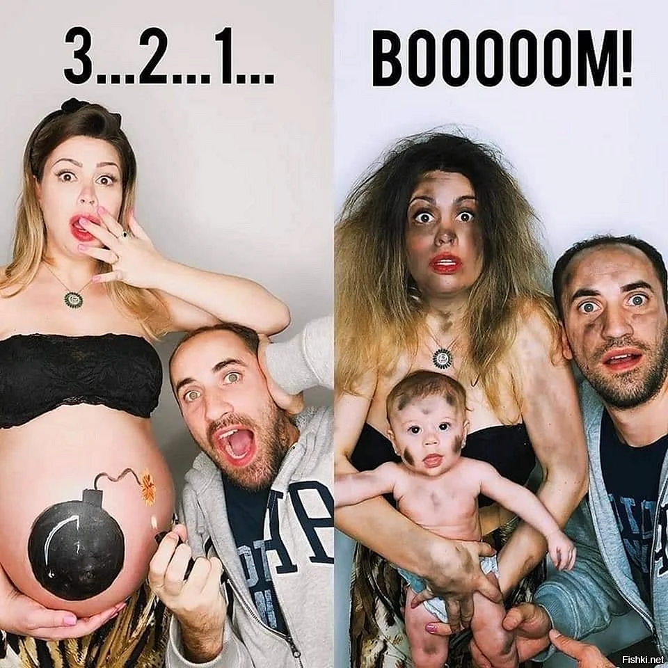 Смешная беременная семейная фотосессия