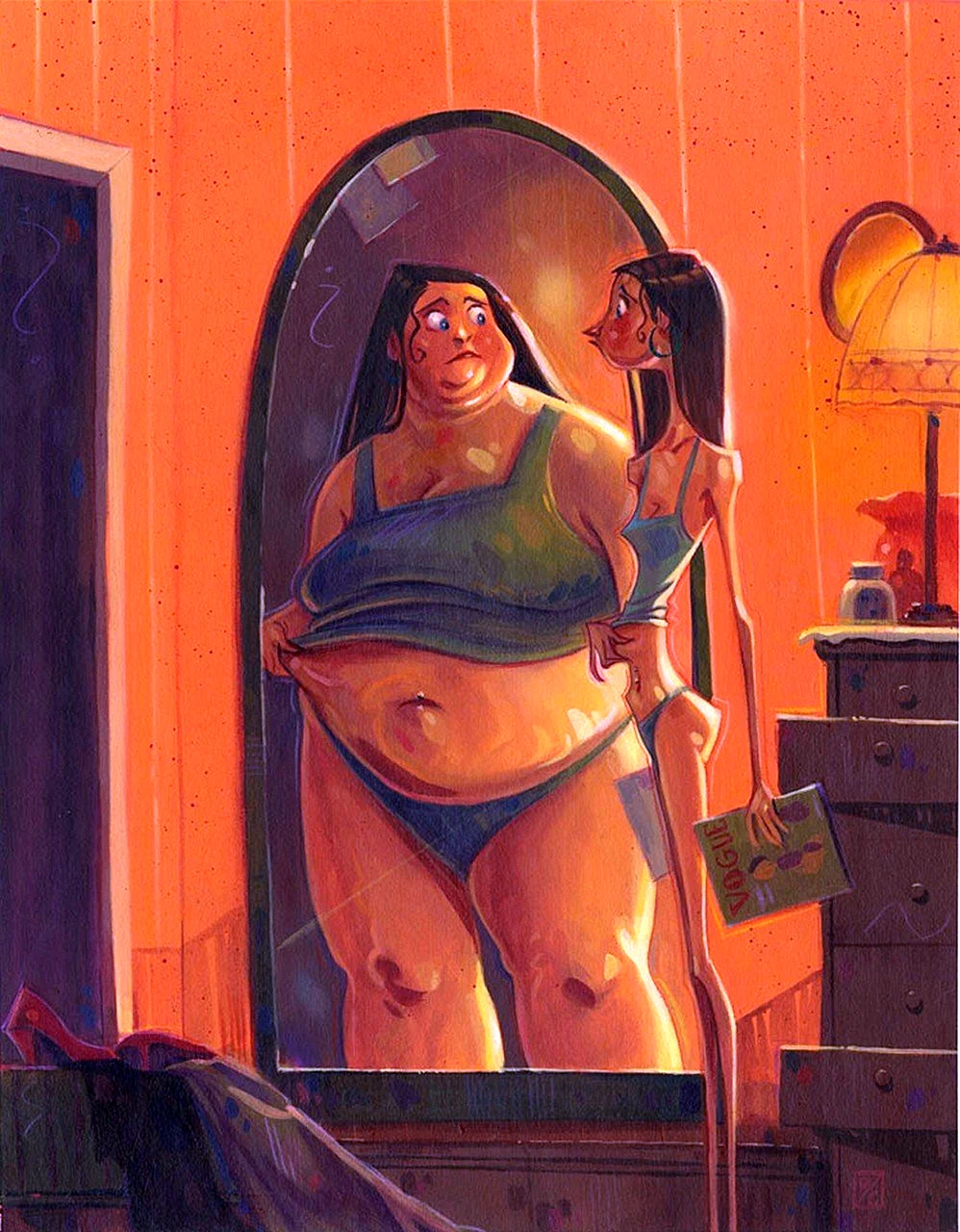 Толстая женщина в зеркале