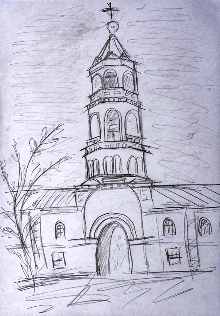 Церковь рисунок карандашом