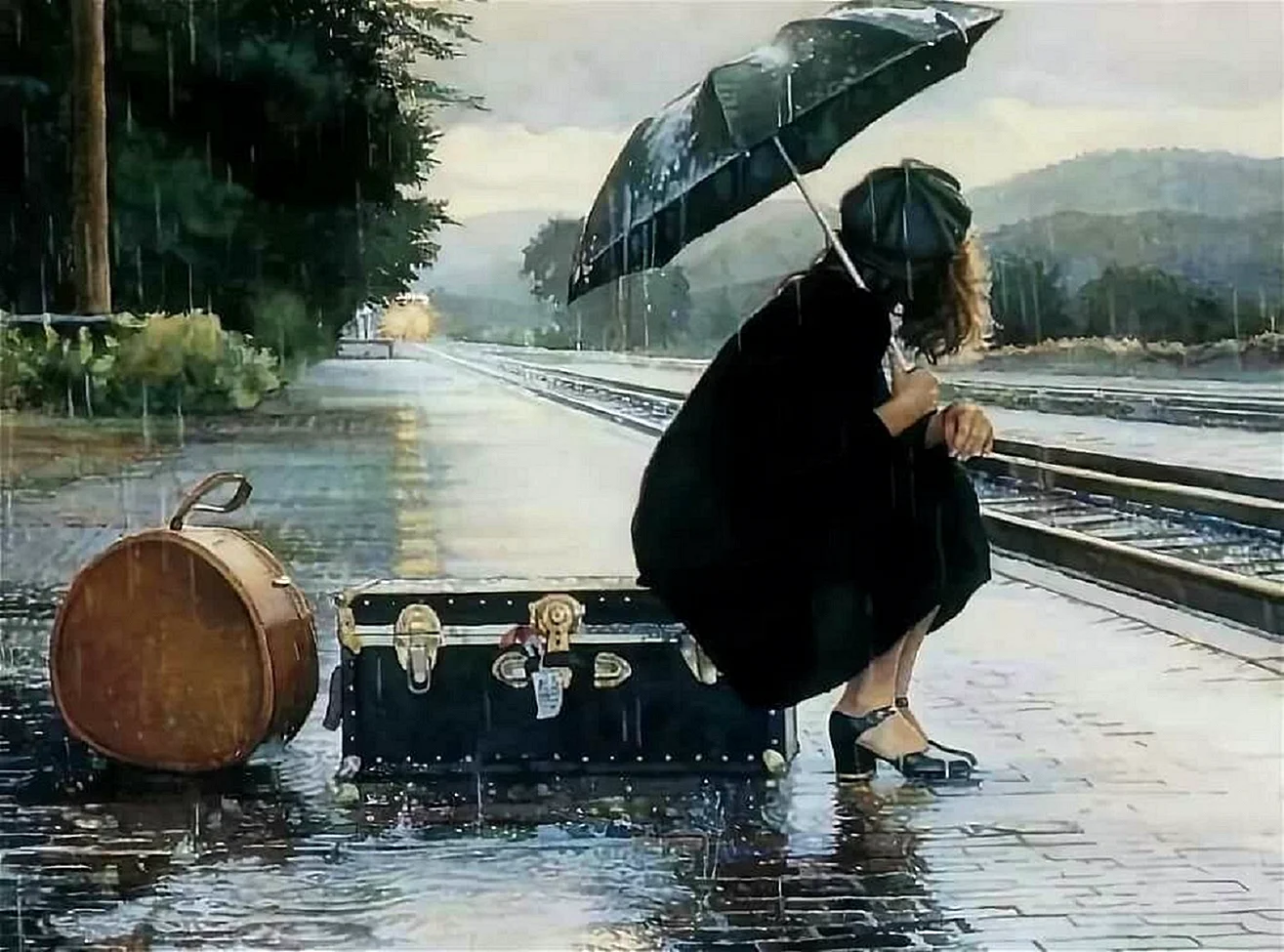 Живопись Стив Хэнкс девушка на вокзале дождь