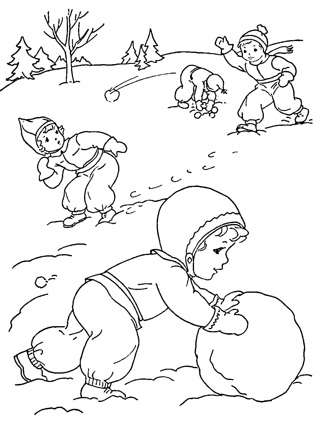 Зима раскраска для детей